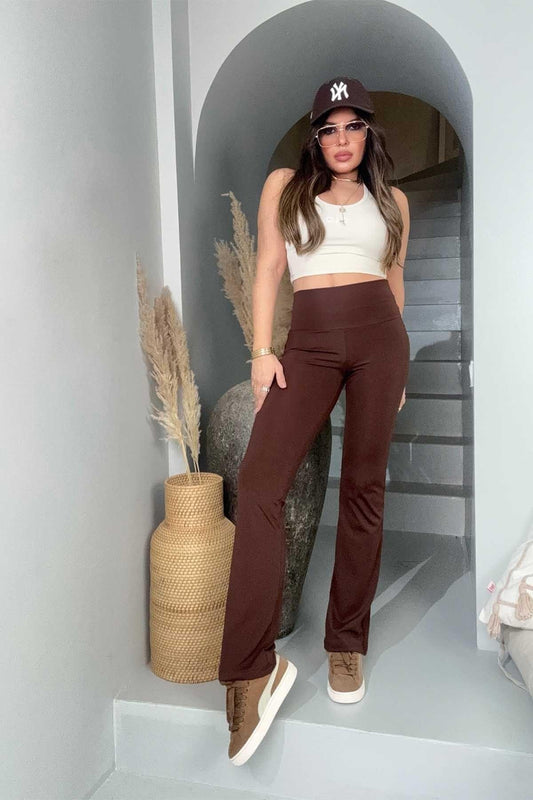 Flare Silicone Print Detail Leggings - Brown