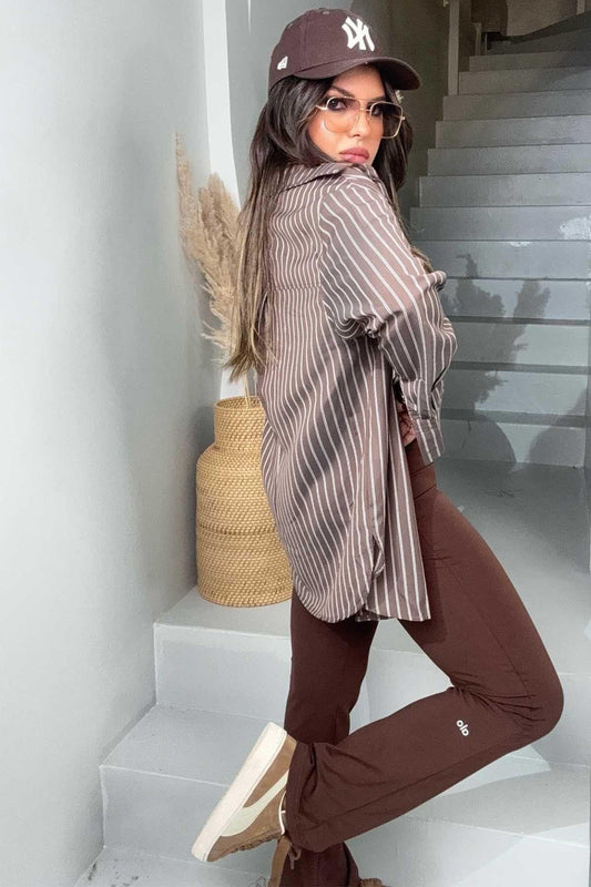 Flare Silicone Print Detail Leggings - Brown