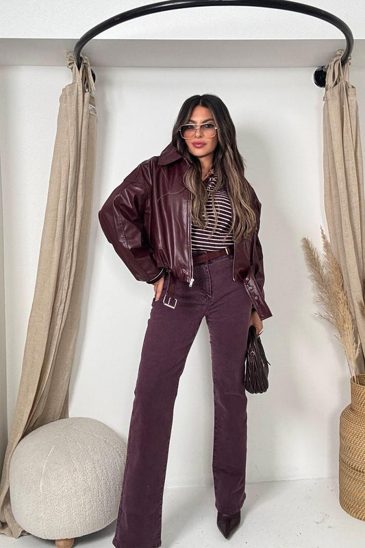 Flared Lycra Jean Pants - Plum