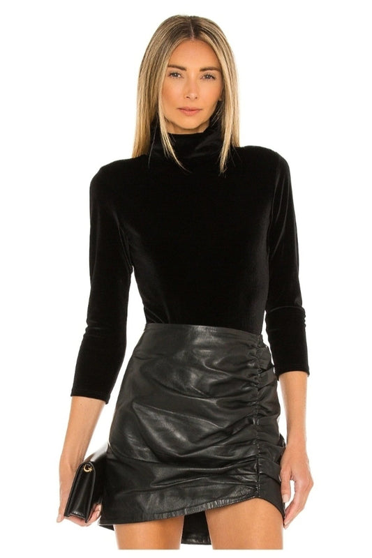 Half Turtleneck Velvet Lined Bodysuit - Black