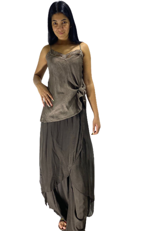 Harem Silk Asymmetric Flap Detail Pants - Brown