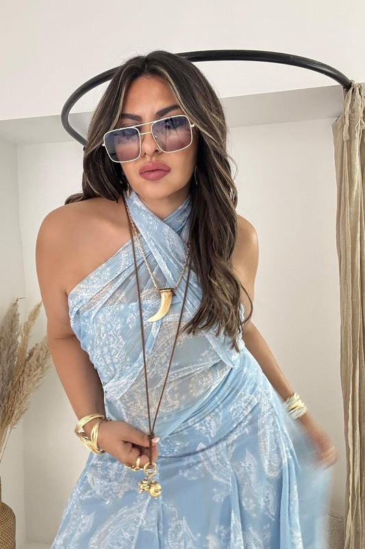 Iridescent Shimmery Chiffon Blouse - Blue