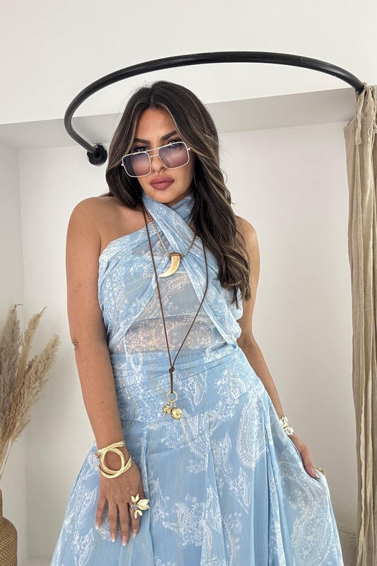 Iridescent Shimmery Chiffon Blouse - Blue