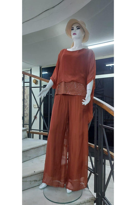 Italian Batwing Sequined Two-Piece Set - Cinnamon