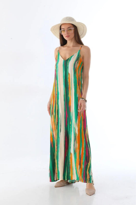 Italian Digital Splash Pattern V Neck Jumpsuit - Green