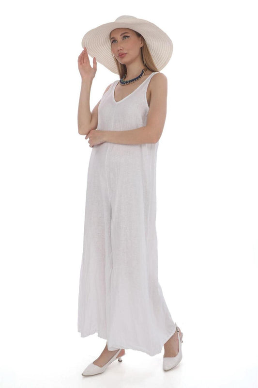 Italian Linen Strappy Jumpsuit - White