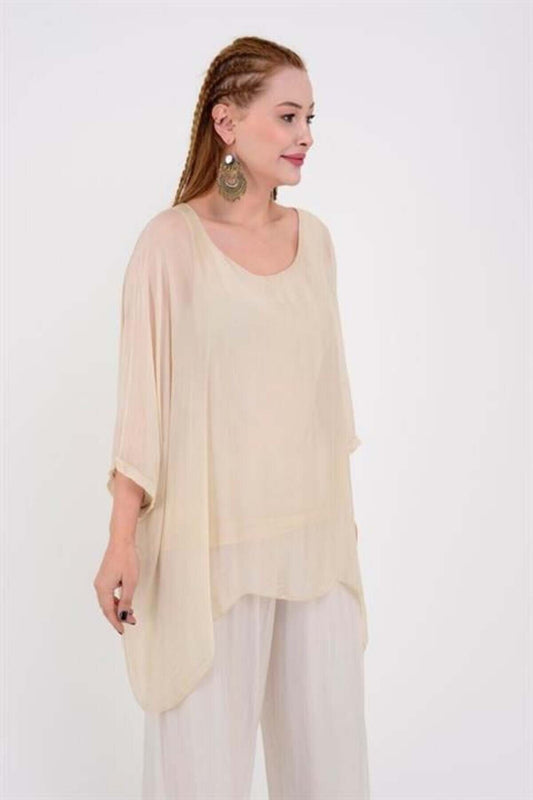Italian Silk Batwing Sleeve Blouse