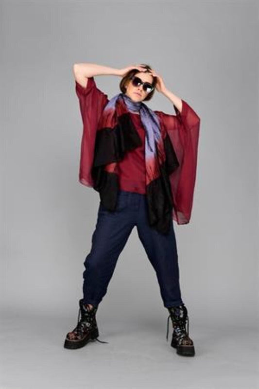 Italian Silk Batwing Sleeve Blouse - Burgundy