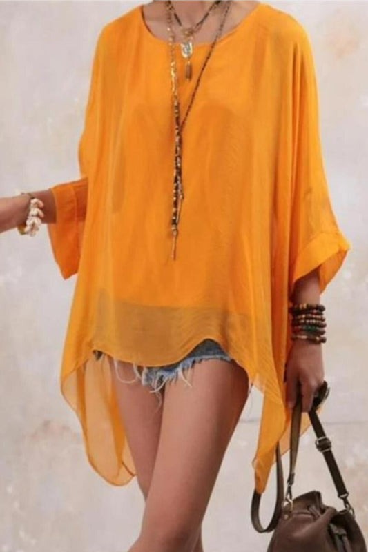 Italian Silk Batwing Sleeve Blouse - Orange