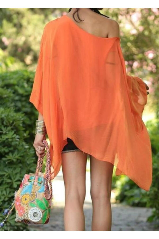Italian Silk Batwing Sleeve Blouse - Orange