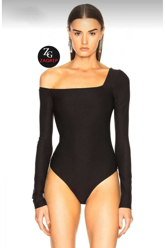 L Model Silk Jersey Double-Layered Opaque Bodysuit - Black