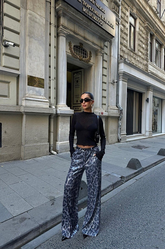 Leopard Sequined Pants - Dark Grey