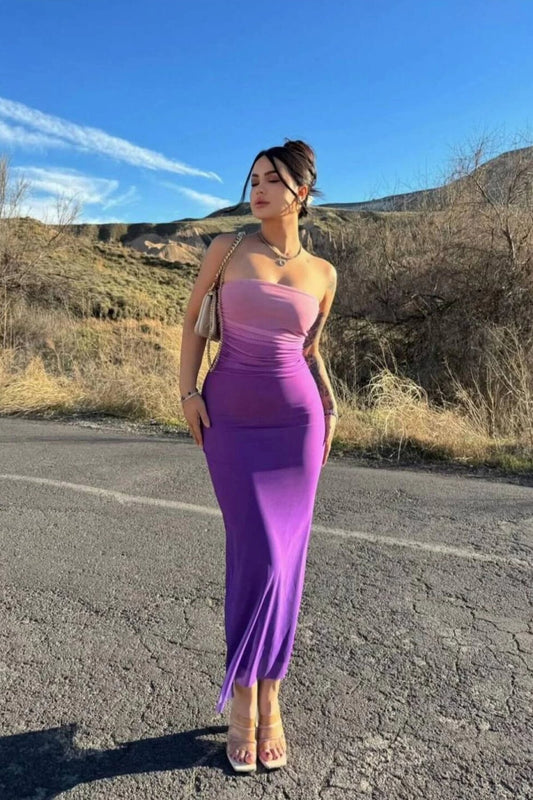 Long Fitted Strapless Tulle Lined Dress - Pink