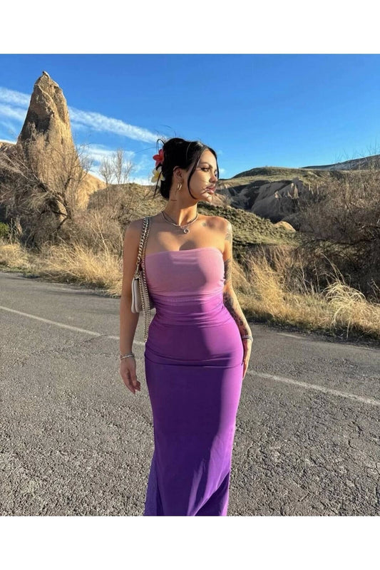 Long Fitted Strapless Tulle Lined Dress - Pink