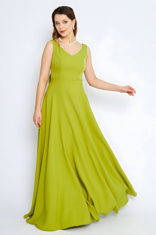Long Flared Backless Evening Dress - Pistachio Green