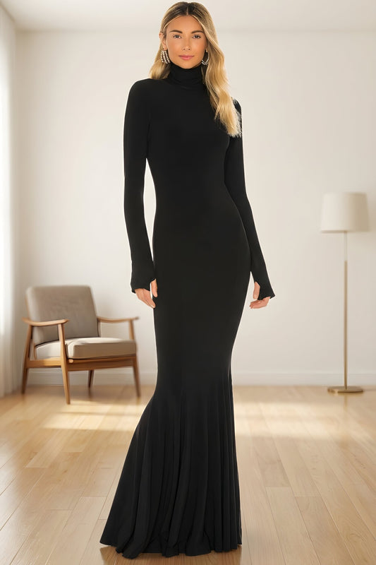 Long Lined Thumbhole Dress - Black