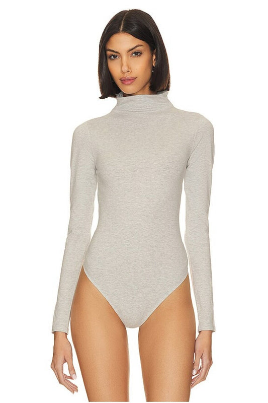 Long Sleeve Turtleneck Jersey Bodysuit - Grey