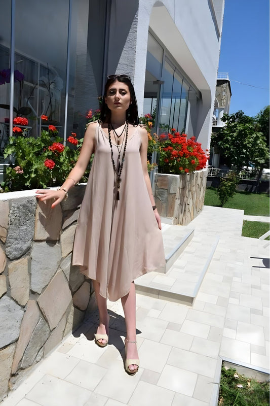 Loose Asymmetric Strapped Viscose Skort Jumpsuit - Cream