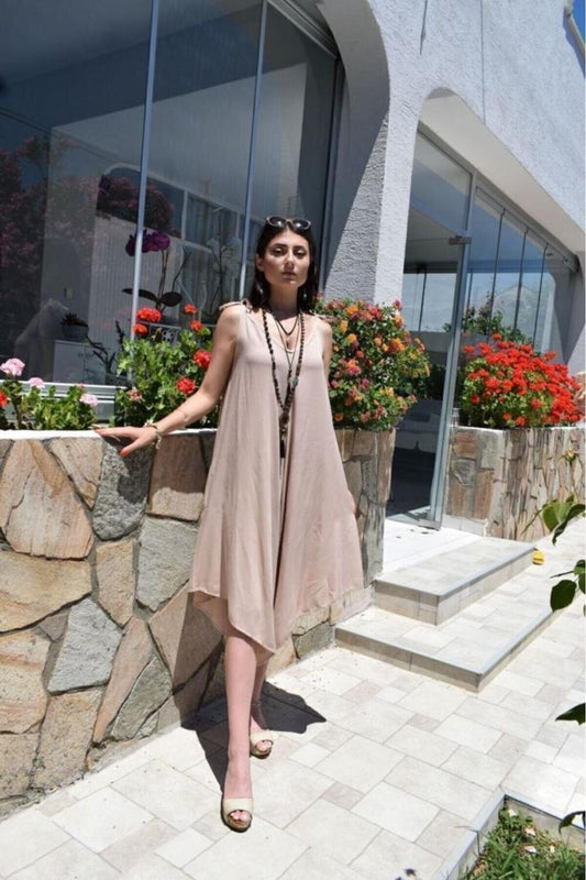 Loose Asymmetric Strapped Viscose Skort Jumpsuit - Cream