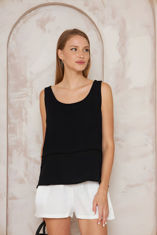 Loose-fit Muslin Raw Seam Blouse - Black