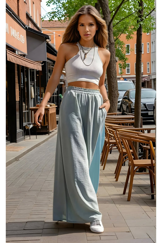 Loose Oversize Wide Leg Summer Pants - Mint Green