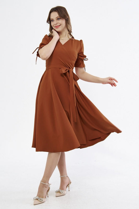 Midi Double-breasted Belted Dress - Cinnamon