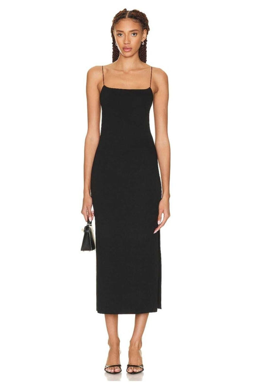 Midi Strappy Silk Jersey Dress - Black