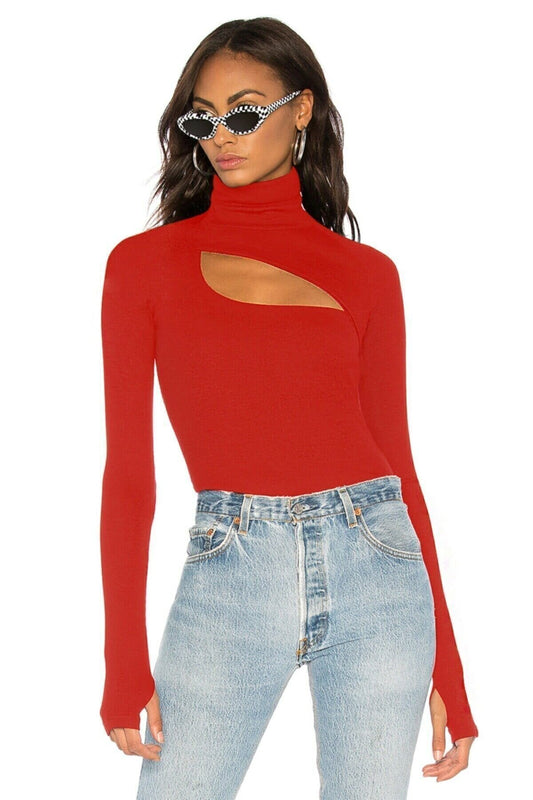 Milano Silk Jersey Turtleneck Bodysuit - Red