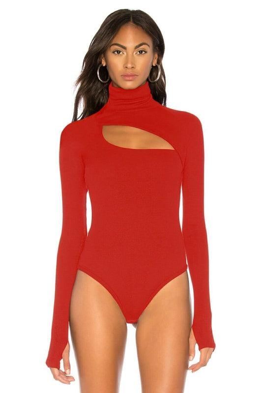Milano Silk Jersey Turtleneck Bodysuit - Red