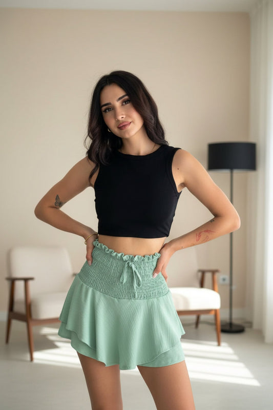 Mini Ayrobin Skirt with Shorts - Aqua Green