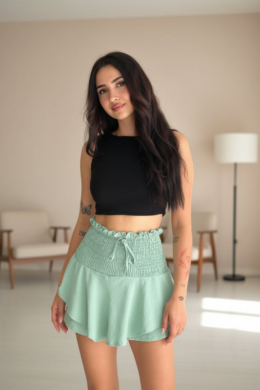 Mini Ayrobin Skirt with Shorts - Aqua Green
