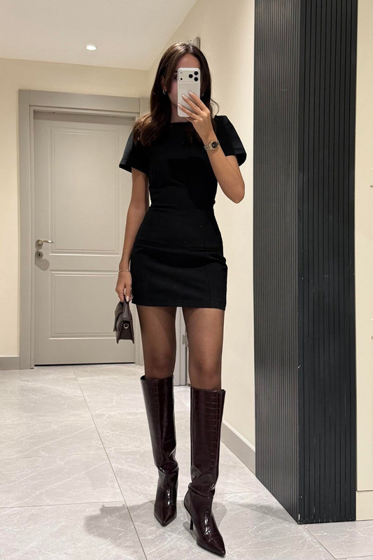 Mini Ditsy Pocket-Detail Dress - Black