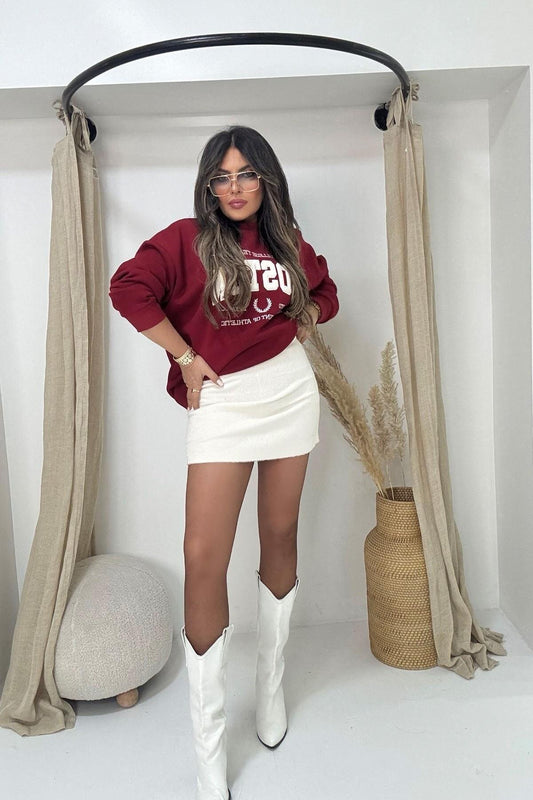 Mini Fur Fabric Skirt - Ecru