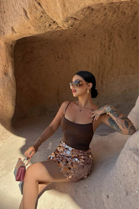 Mini High Waist Sequined Skirt - Pink