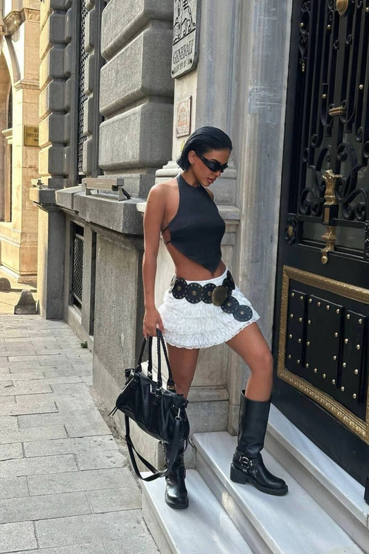 Mini Lace Tiered Detail Skort - White