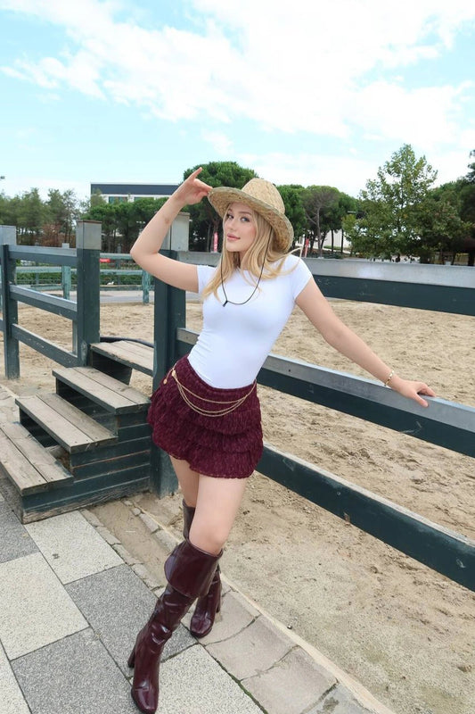 Mini Lace Tiered Skort - Burgundy