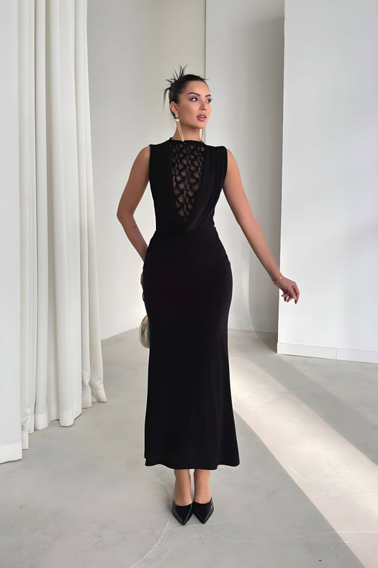 Mini Layered Lace-Detail Evening Dress - Black