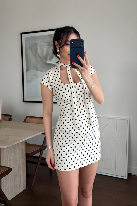 Mini Polka Dot Design Dress - White