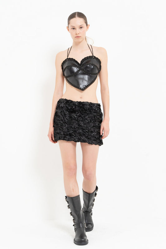 Mini Rose-Motif Skirt - Black