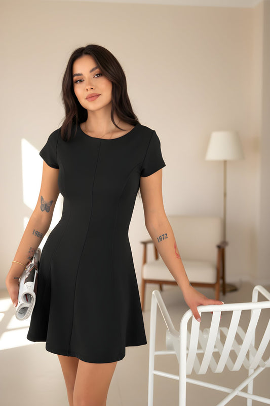 Mini Short-Sleeve Dress - Black