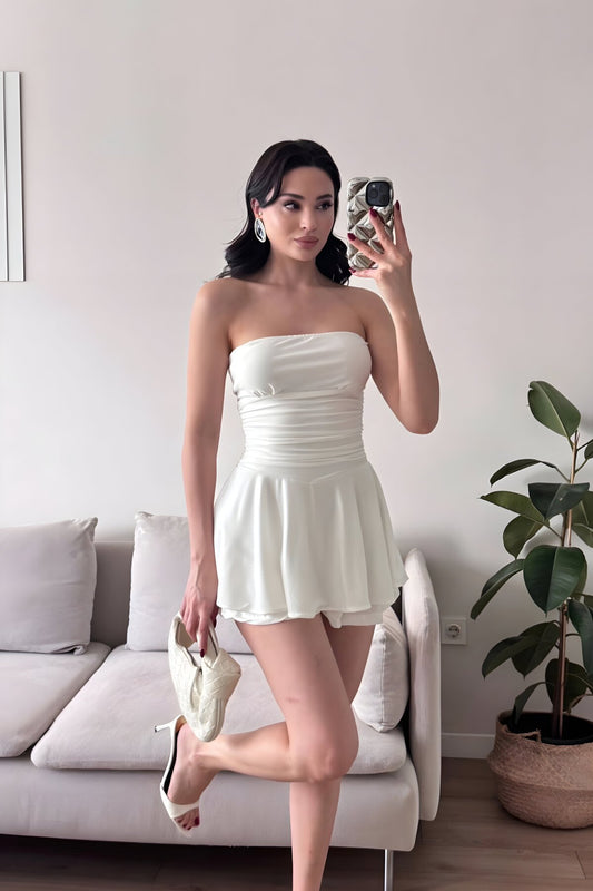 Mini Strapless Skort Dress - White
