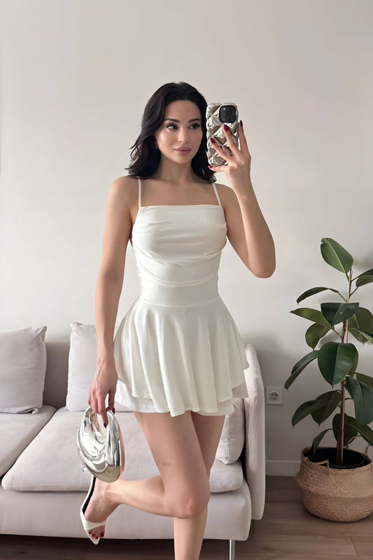 Mini Strappy Skort Dress - White