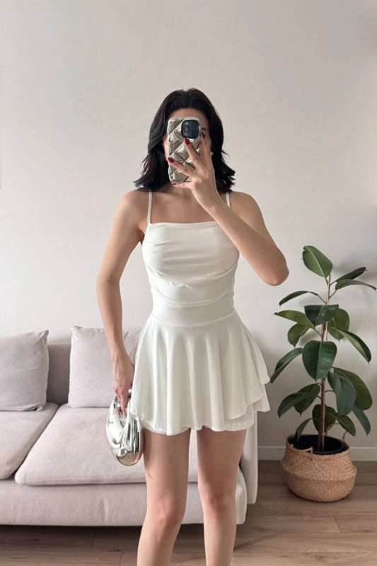 Mini Strappy Skort Dress - White