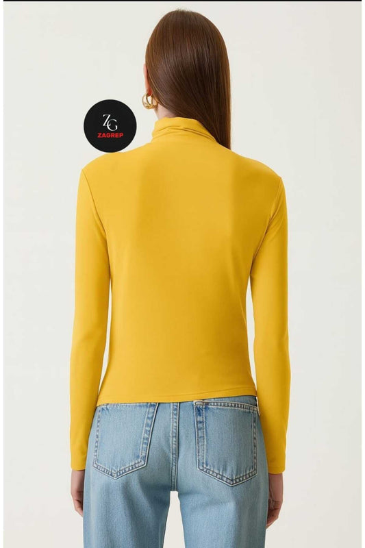 Mock Neck Ruched Detail Blouse - Yellow