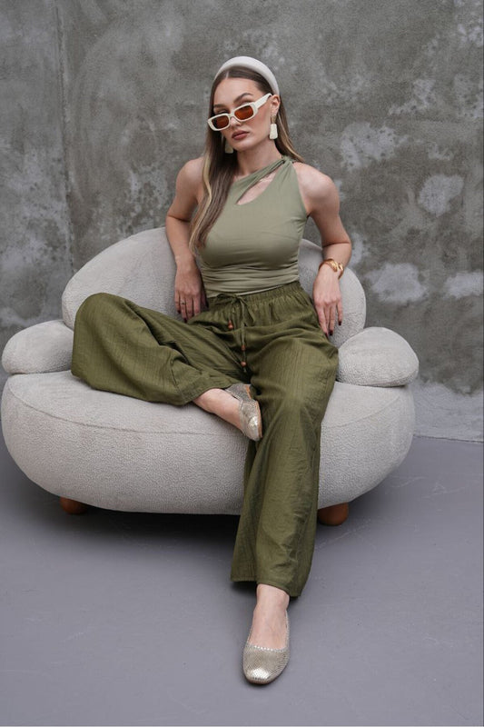 Modal Skirt Pants - Khaki