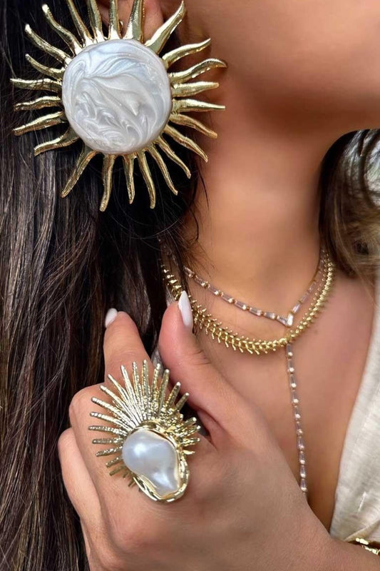 Mother-of-Pearl Luster Earrings - Gold