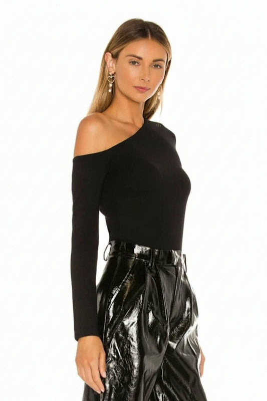 One-Shoulder Opaque Blouse - Black