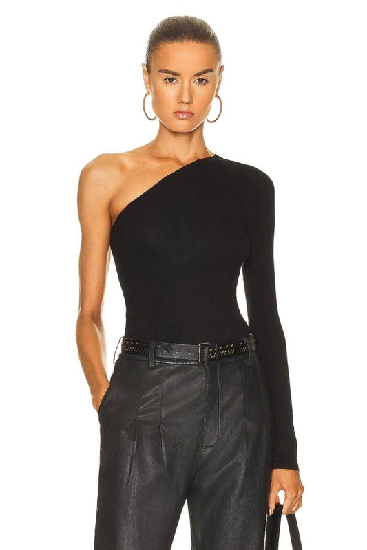 One-Sleeve Silk Jersey Blouse - Black