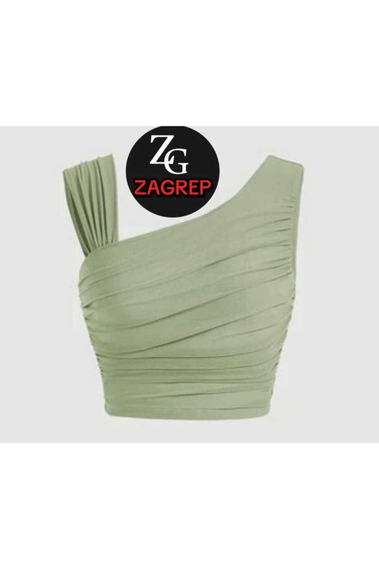Opaque Jersey Draped Shoulder Bustier - Sage Green
