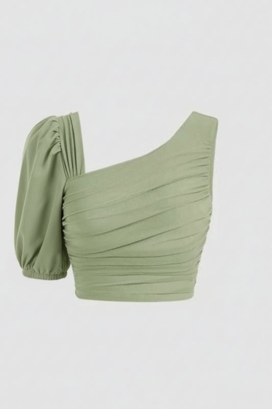 Opaque Jersey Draped Shoulder Bustier - Sage Green